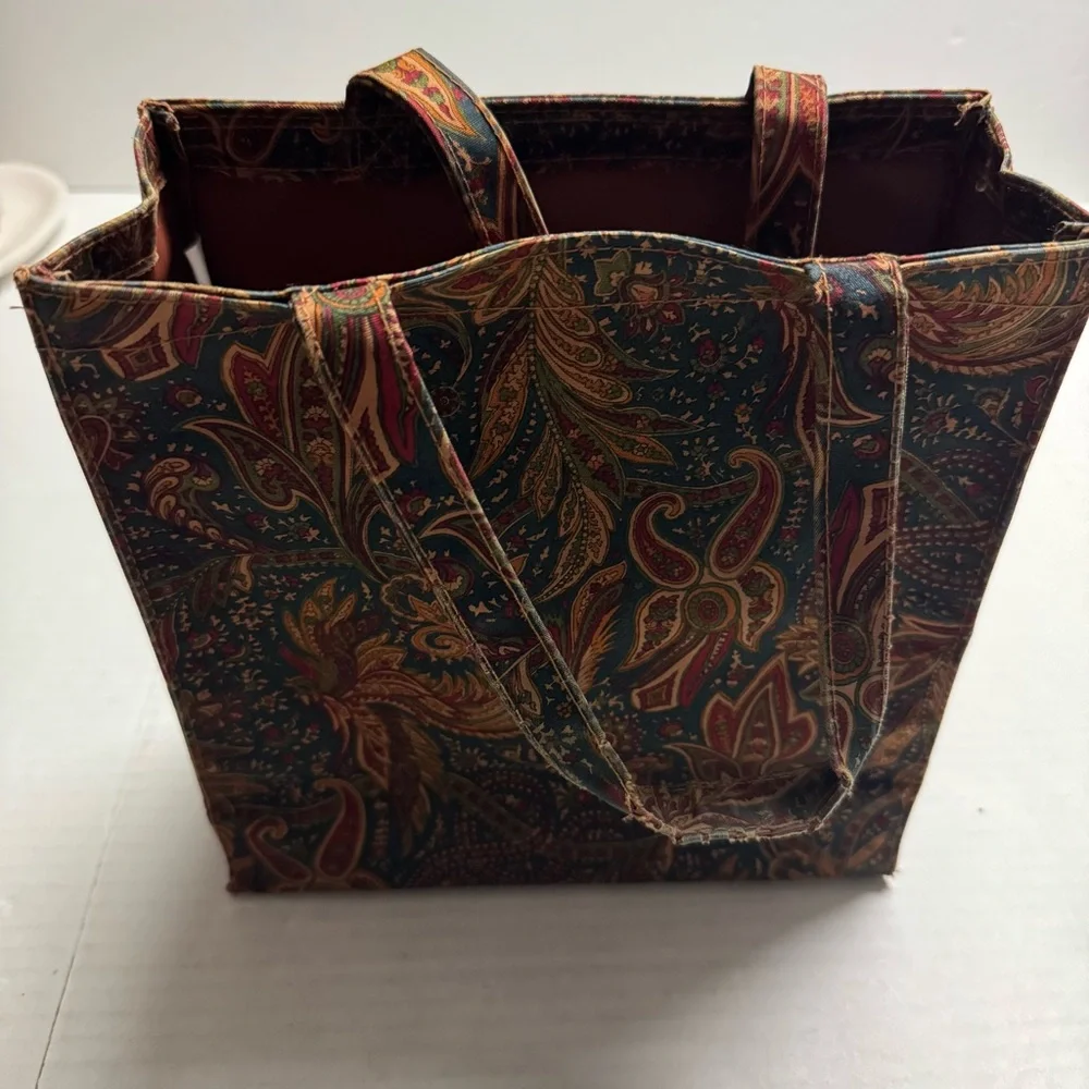 Vintage MET The Metropolitan Museum of Art Polished Cotton Paisley Tote Flawed - Picture 2 of 11